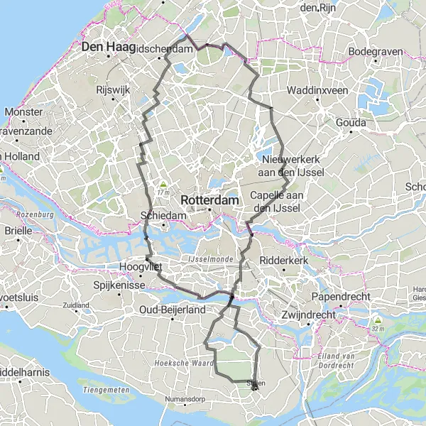 Map miniature of "Historic Dikes and Riverside Beauty" cycling inspiration in Zuid-Holland, Netherlands. Generated by Tarmacs.app cycling route planner