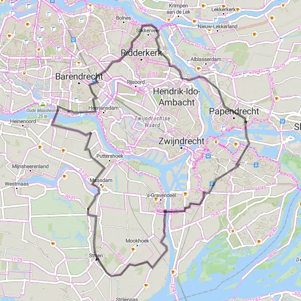 Miniatuurkaart van de fietsinspiratie "Bruggenhoofd Barendrechtse Brug en Papendrecht" in Zuid-Holland, Netherlands. Gemaakt door de Tarmacs.app fietsrouteplanner