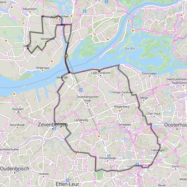 Miniatuurkaart van de fietsinspiratie "Natuurrijke tocht rond Strijen" in Zuid-Holland, Netherlands. Gemaakt door de Tarmacs.app fietsrouteplanner