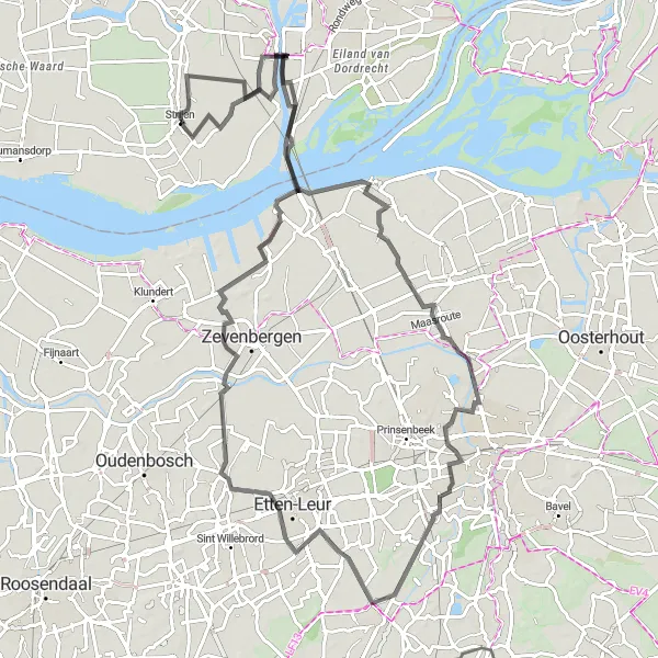 Miniatuurkaart van de fietsinspiratie "Langs Terheijden en Moerdijk" in Zuid-Holland, Netherlands. Gemaakt door de Tarmacs.app fietsrouteplanner