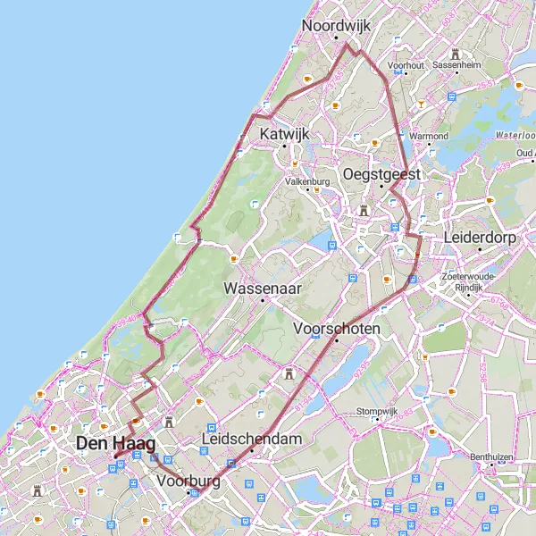 Map miniature of "The Haagse Hout Adventure" cycling inspiration in Zuid-Holland, Netherlands. Generated by Tarmacs.app cycling route planner