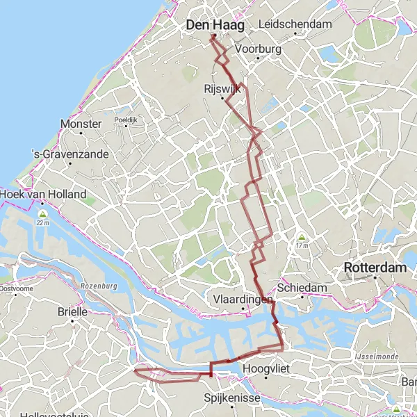 Map miniature of "Delft and Beyond" cycling inspiration in Zuid-Holland, Netherlands. Generated by Tarmacs.app cycling route planner