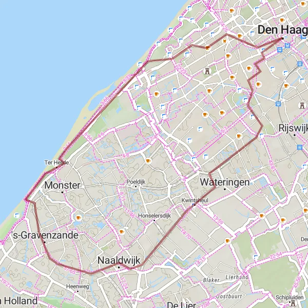 Map miniature of "The Hague Discovery" cycling inspiration in Zuid-Holland, Netherlands. Generated by Tarmacs.app cycling route planner