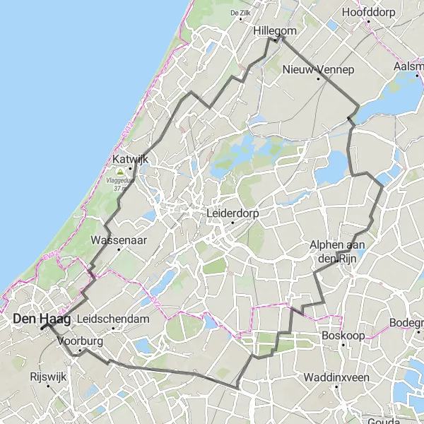 Map miniature of "Historical Routes and Coastal Charms" cycling inspiration in Zuid-Holland, Netherlands. Generated by Tarmacs.app cycling route planner