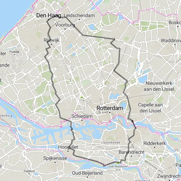 Map miniature of "Quaint Landscapes and Medieval Marvels" cycling inspiration in Zuid-Holland, Netherlands. Generated by Tarmacs.app cycling route planner