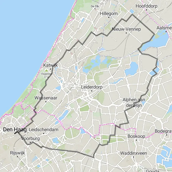 Map miniature of "Coastal Splendor and Charming Villages" cycling inspiration in Zuid-Holland, Netherlands. Generated by Tarmacs.app cycling route planner