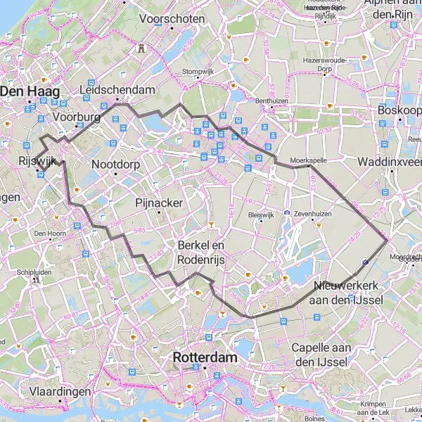 Map miniature of "The Leidschendam Loop" cycling inspiration in Zuid-Holland, Netherlands. Generated by Tarmacs.app cycling route planner