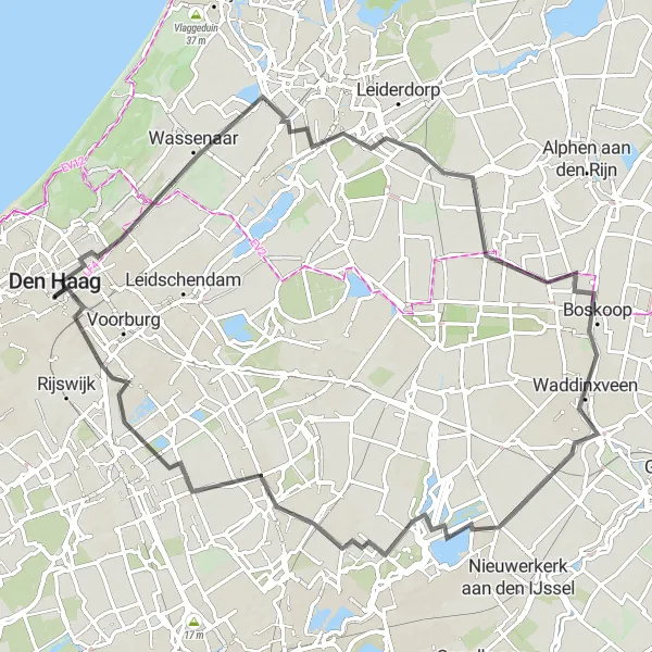 Map miniature of "The Country Roads Expedition" cycling inspiration in Zuid-Holland, Netherlands. Generated by Tarmacs.app cycling route planner