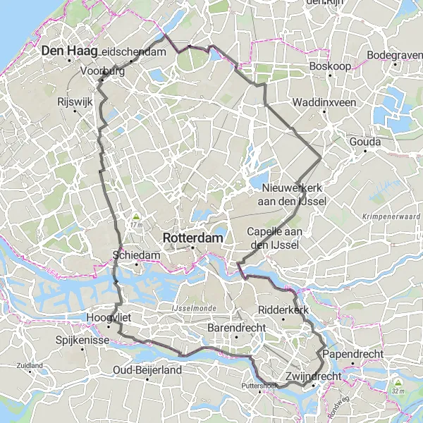 Miniatuurkaart van de fietsinspiratie "Scenic Dutch Polders Route" in Zuid-Holland, Netherlands. Gemaakt door de Tarmacs.app fietsrouteplanner