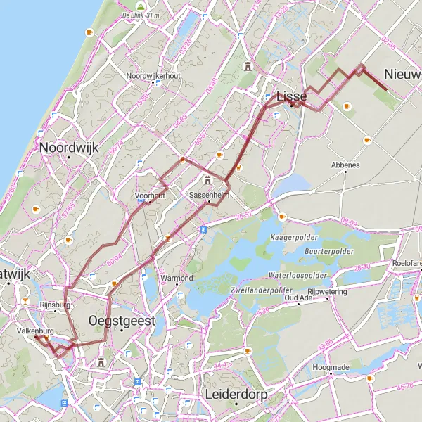 Map miniature of "The Gravel Trails of Valkenburg" cycling inspiration in Zuid-Holland, Netherlands. Generated by Tarmacs.app cycling route planner