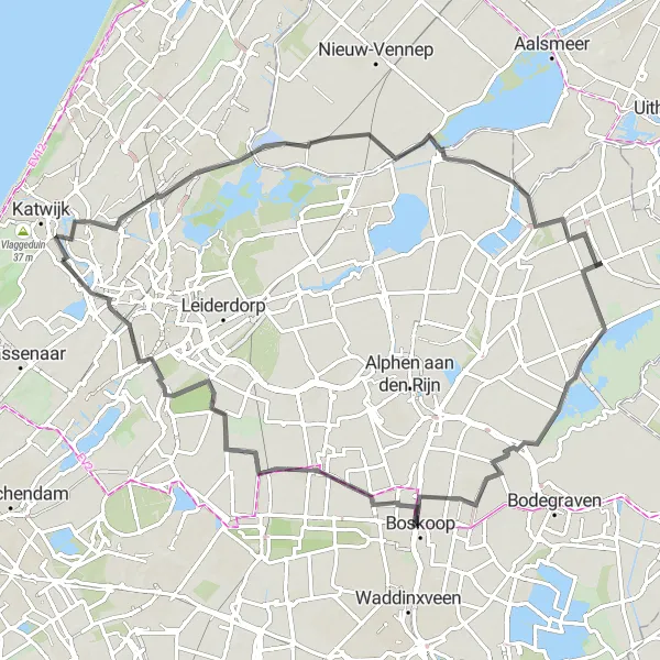 Miniatuurkaart van de fietsinspiratie "Wegtocht van Valkenburg naar Kasteel Cronesteyn" in Zuid-Holland, Netherlands. Gemaakt door de Tarmacs.app fietsrouteplanner