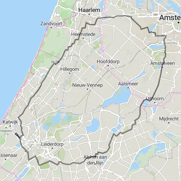 Miniatuurkaart van de fietsinspiratie "Panoramische wegtocht van Valkenburg naar Haarlemmermeerstation" in Zuid-Holland, Netherlands. Gemaakt door de Tarmacs.app fietsrouteplanner