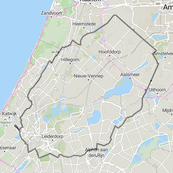 Miniatuurkaart van de fietsinspiratie "Rondrit Valkenburg - Huis ter Wadding" in Zuid-Holland, Netherlands. Gemaakt door de Tarmacs.app fietsrouteplanner
