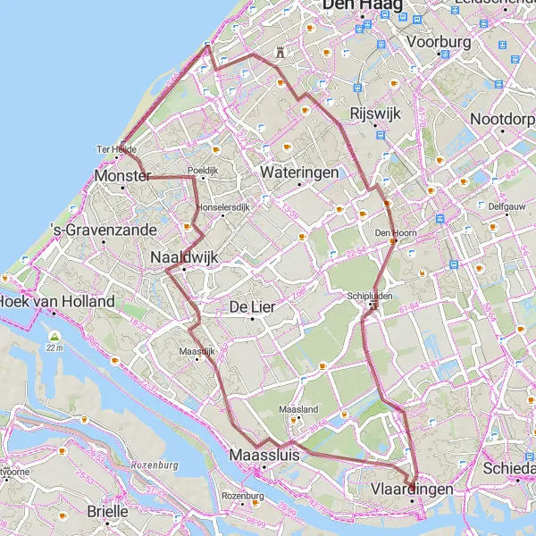 Miniatuurkaart van de fietsinspiratie "Gravelroute door Maasdijk en Monster" in Zuid-Holland, Netherlands. Gemaakt door de Tarmacs.app fietsrouteplanner