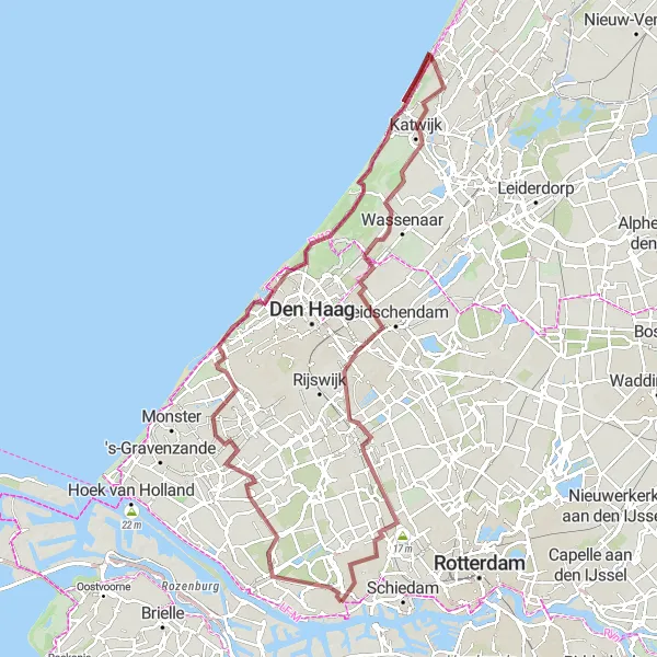Miniatuurkaart van de fietsinspiratie "Avontuurlijke tocht door Maasland en Noordwijk-Binnen" in Zuid-Holland, Netherlands. Gemaakt door de Tarmacs.app fietsrouteplanner