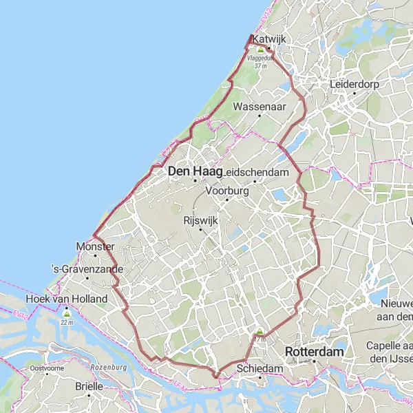 Map miniature of "Coastal Gravel Adventure" cycling inspiration in Zuid-Holland, Netherlands. Generated by Tarmacs.app cycling route planner