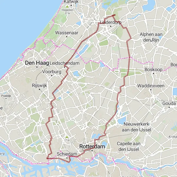 Miniatuurkaart van de fietsinspiratie "Gravelroute met uitzicht op Delft en Rotterdam" in Zuid-Holland, Netherlands. Gemaakt door de Tarmacs.app fietsrouteplanner