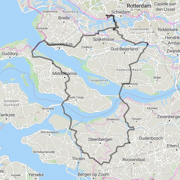 Miniatuurkaart van de fietsinspiratie "Langs de wateren van Zuid-Holland" in Zuid-Holland, Netherlands. Gemaakt door de Tarmacs.app fietsrouteplanner