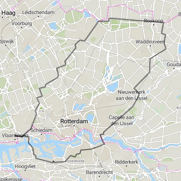 Map miniature of "Rural Delights and Water Scenery" cycling inspiration in Zuid-Holland, Netherlands. Generated by Tarmacs.app cycling route planner