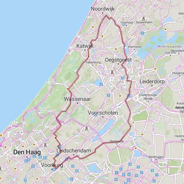 Map miniature of "Leiden Gravel Loop" cycling inspiration in Zuid-Holland, Netherlands. Generated by Tarmacs.app cycling route planner