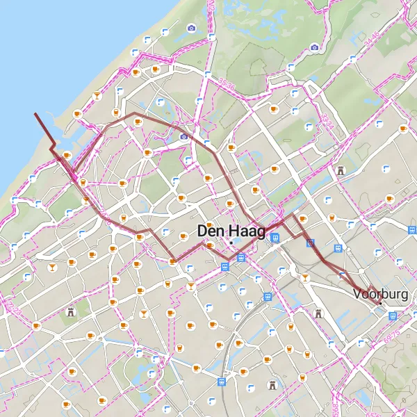 Miniatuurkaart van de fietsinspiratie "Duinen en natuurschoon bij Den Haag" in Zuid-Holland, Netherlands. Gemaakt door de Tarmacs.app fietsrouteplanner