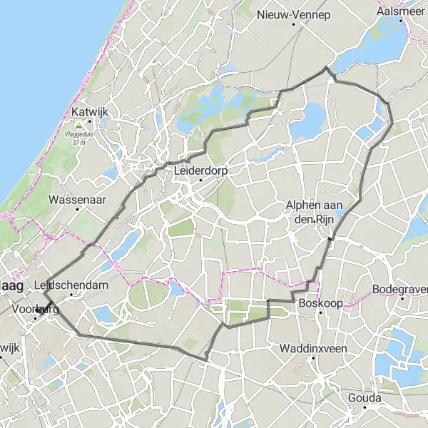 Miniatuurkaart van de fietsinspiratie "Historische route langs Leiden" in Zuid-Holland, Netherlands. Gemaakt door de Tarmacs.app fietsrouteplanner