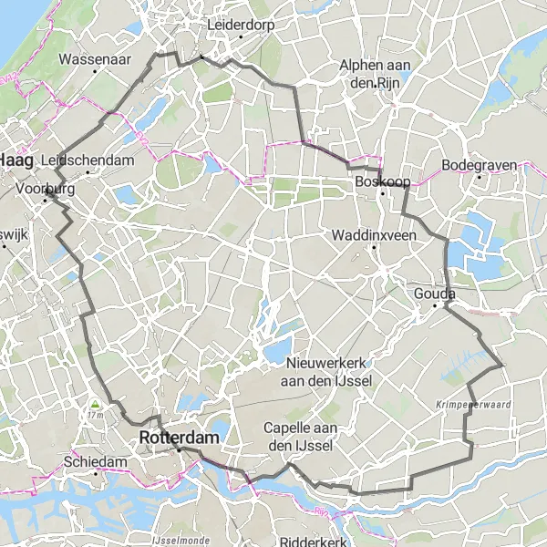 Map miniature of "The Southern Loop" cycling inspiration in Zuid-Holland, Netherlands. Generated by Tarmacs.app cycling route planner
