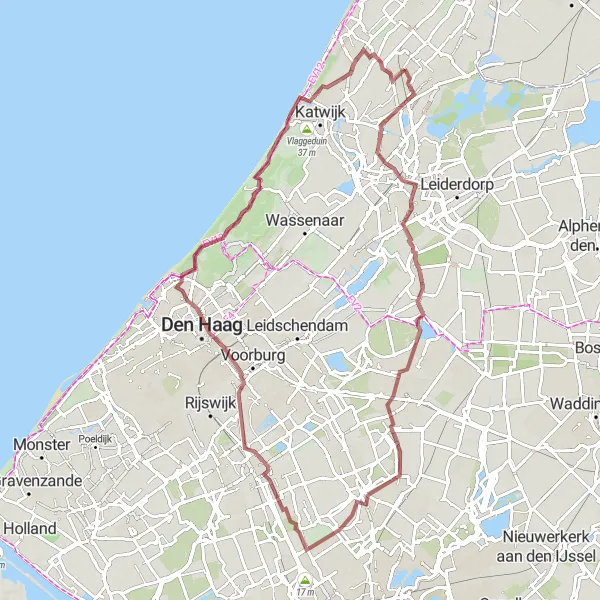 Miniatuurkaart van de fietsinspiratie "Gravelavontuur van Voorhout naar Katwijk aan Zee" in Zuid-Holland, Netherlands. Gemaakt door de Tarmacs.app fietsrouteplanner