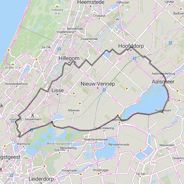 Map miniature of "Historical Route: From Windmills to Tulips" cycling inspiration in Zuid-Holland, Netherlands. Generated by Tarmacs.app cycling route planner