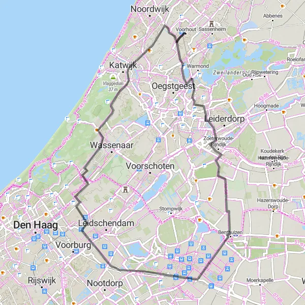 Map miniature of "Zoeterwoude and Benthuizen Road Cycling Route" cycling inspiration in Zuid-Holland, Netherlands. Generated by Tarmacs.app cycling route planner