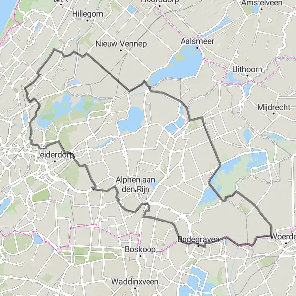 Miniatuurkaart van de fietsinspiratie "Ontdek de polders rondom Voorhout en Warmond" in Zuid-Holland, Netherlands. Gemaakt door de Tarmacs.app fietsrouteplanner