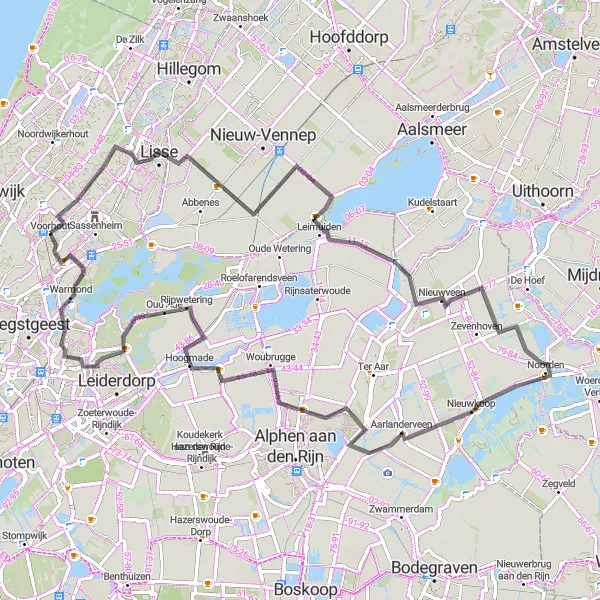 Miniatuurkaart van de fietsinspiratie "Pittoreske weg langs het water" in Zuid-Holland, Netherlands. Gemaakt door de Tarmacs.app fietsrouteplanner