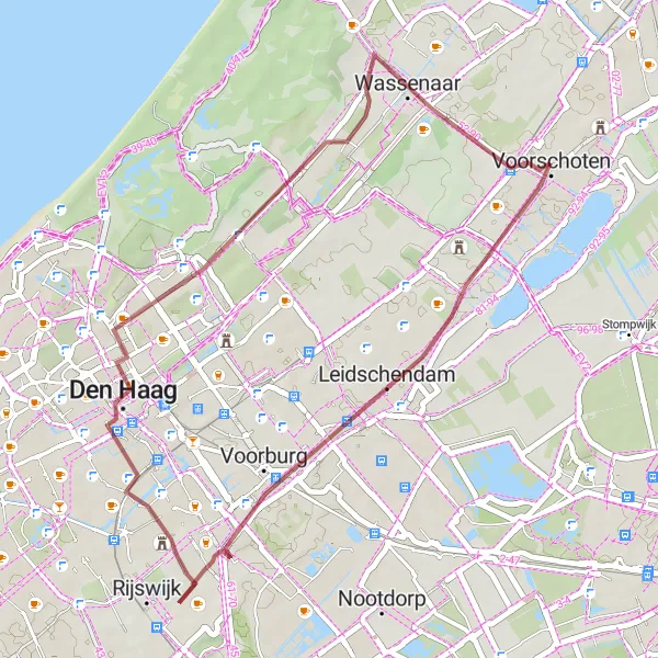 Map miniature of "Gravel Adventure by the Hague" cycling inspiration in Zuid-Holland, Netherlands. Generated by Tarmacs.app cycling route planner