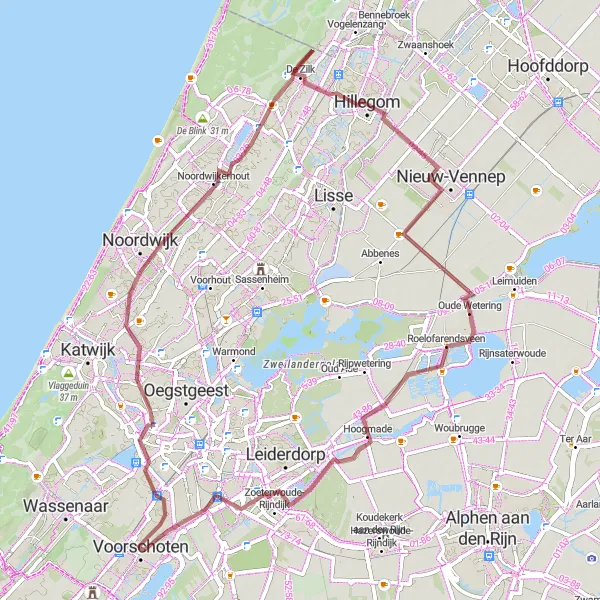 Map miniature of "Gravel Route with Coastal Highlights" cycling inspiration in Zuid-Holland, Netherlands. Generated by Tarmacs.app cycling route planner