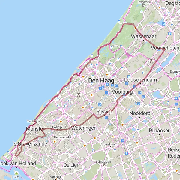 Map miniature of "Exploring the Coastal Gems" cycling inspiration in Zuid-Holland, Netherlands. Generated by Tarmacs.app cycling route planner