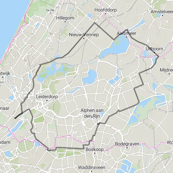 Map miniature of "Around the Lakes and Canals" cycling inspiration in Zuid-Holland, Netherlands. Generated by Tarmacs.app cycling route planner