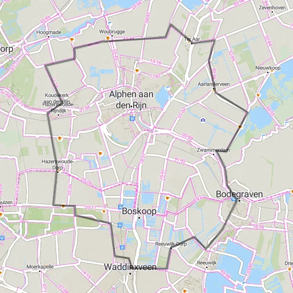 Miniatuurkaart van de fietsinspiratie "Wegroute vanuit Waddinxveen" in Zuid-Holland, Netherlands. Gemaakt door de Tarmacs.app fietsrouteplanner