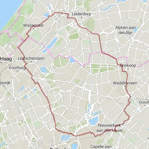 Map miniature of "Gravel Tour through Wassenaar and Surroundings" cycling inspiration in Zuid-Holland, Netherlands. Generated by Tarmacs.app cycling route planner