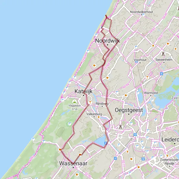 Map miniature of "The Coastal Gravel Ride" cycling inspiration in Zuid-Holland, Netherlands. Generated by Tarmacs.app cycling route planner