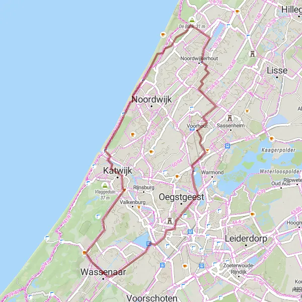 Miniatuurkaart van de fietsinspiratie "Grindwegen van Wassenaar Route" in Zuid-Holland, Netherlands. Gemaakt door de Tarmacs.app fietsrouteplanner