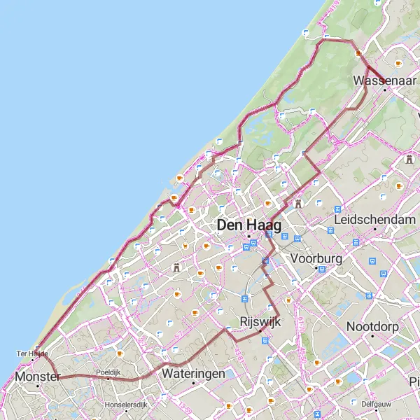 Miniatuurkaart van de fietsinspiratie "Grindpaden van Wassenaar Route" in Zuid-Holland, Netherlands. Gemaakt door de Tarmacs.app fietsrouteplanner