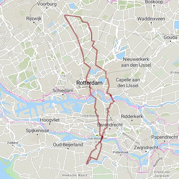 Miniatuurkaart van de fietsinspiratie "Westmaas - Rotterdam - Barendrecht - Pijnacker - Maasdijk" in Zuid-Holland, Netherlands. Gemaakt door de Tarmacs.app fietsrouteplanner