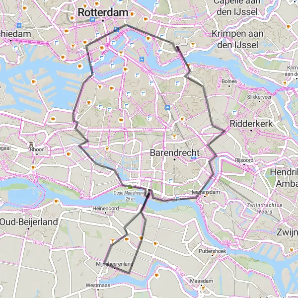 Map miniature of "Rotterdam Adventure" cycling inspiration in Zuid-Holland, Netherlands. Generated by Tarmacs.app cycling route planner