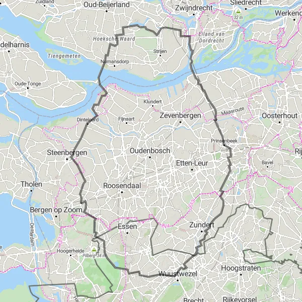 Map miniature of "Westmaas-Grensland Adventure" cycling inspiration in Zuid-Holland, Netherlands. Generated by Tarmacs.app cycling route planner