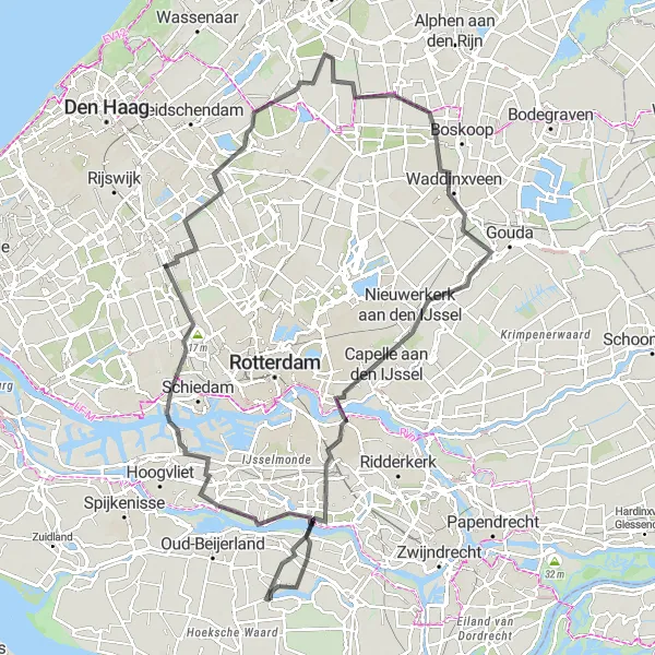 Map miniature of "River Maas Scenic Route" cycling inspiration in Zuid-Holland, Netherlands. Generated by Tarmacs.app cycling route planner