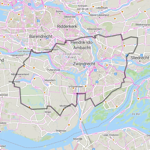 Map miniature of "Westmaas Waterfront Ride" cycling inspiration in Zuid-Holland, Netherlands. Generated by Tarmacs.app cycling route planner