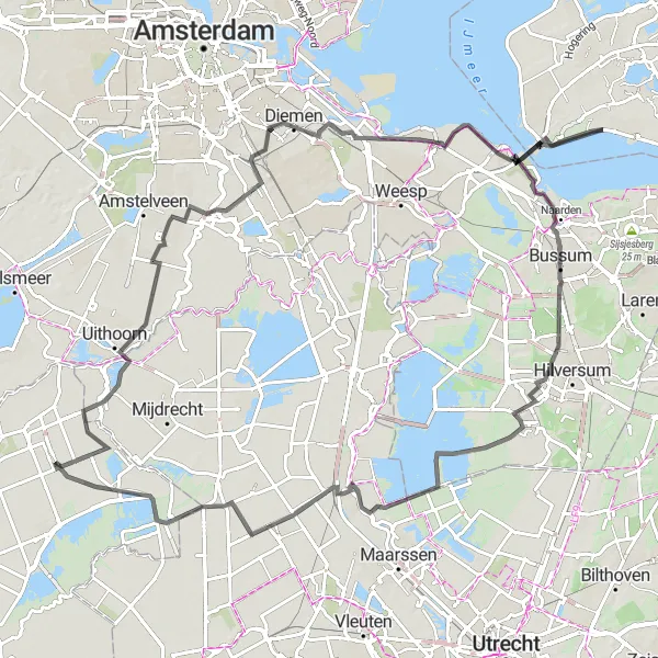 Miniatuurkaart van de fietsinspiratie "Polderlandschappen en Gooise Meren" in Zuid-Holland, Netherlands. Gemaakt door de Tarmacs.app fietsrouteplanner
