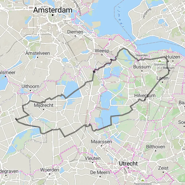 Map miniature of "Waterlands Wonders" cycling inspiration in Zuid-Holland, Netherlands. Generated by Tarmacs.app cycling route planner