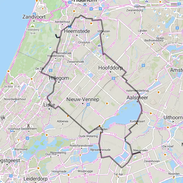 Miniatuurkaart van de fietsinspiratie "Rustieke Molens en Bloeiende Bollenvelden" in Zuid-Holland, Netherlands. Gemaakt door de Tarmacs.app fietsrouteplanner