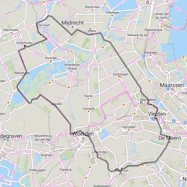 Miniatuurkaart van de fietsinspiratie "Fietstocht naar Kasteel van Woerden" in Zuid-Holland, Netherlands. Gemaakt door de Tarmacs.app fietsrouteplanner